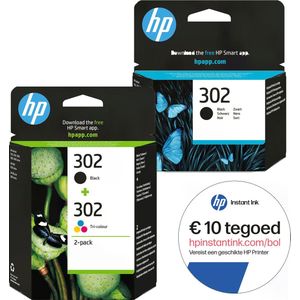 HP 302 - Inktcartridge - Origineel - Kleur & 2x Zwart - 3-pack + Instant Ink tegoed