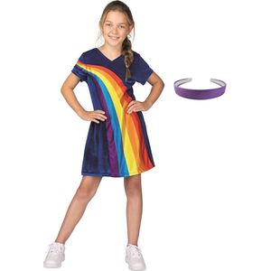 K3 regenboogjurkje - regenboog jurkje - blauw - verkleedjurk - mt 9-11 jaar + haarband