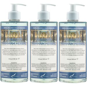 Handzeep Hammam Herbal 500 ml - set van 3 stuks - met gratis pomp - Voordeelverpakking