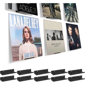 Vinyl Platen muurbevestiging - Set van 10, Zwarte Metalen Plank voor Album Display