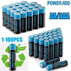 Poweradd 52 x alkalinebatterijen Duurzame AAA-batterij  en 52 x AA-Batterij voor alle doeleinden voor huishoudelijk gebruik