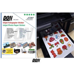 A4 135g/m² Inkjet Fotopapier Sticker Glossy x 50 A4 Vellen Etiket - A4 135g/m² Inkjet Photo Paper Sticker Glossy x 50 Sheets - Etiket - A4 Adhesive Label - Direct droog - Antikras - Waterdicht - A4 Stickervellen