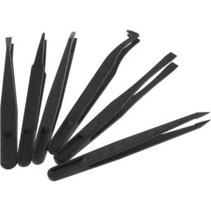 Set pincetten tweezers van plastic 6 stuks in verschillende maten / Anti-statisch & hittebestendig