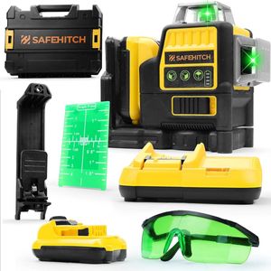 Groene Laser Niveau Kit - Zelfnivellerend - 30M Bereik - Drie Weg Verbeterde Laser Technologie - Inclusief Batterijen, Clip Beugel, Doelplaat, Draagtas, en Oplaaddock
