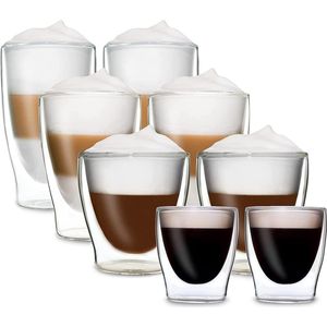 Latte Macchiato glazen set (2 x 4 maten) dubbelwandige glazen latte macchiato, dubbelwandige koffieglazen, theeglazen, cappuccinoglazen, thermoglazen,