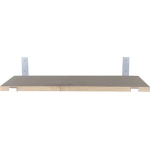 GoudmetHout - Massief eiken wandplank - 180 x 25 cm - Licht Eiken - Inclusief industriële plankdragers L-vorm UP MAT WIT - lange boekenplank