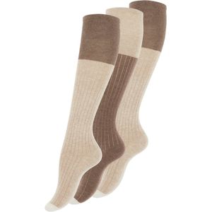 3 paar Kniekousen - Rib motief - Bruin/Beige - Maat 35-38