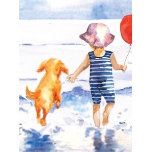 Schilderen op nummer - Paint by numbers -  Kind met hond in de zee 22x30cm - Schilderen op nummer volwassenen - Paint by numbers volwassenen
