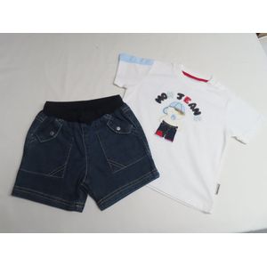 Ensemble - Jongens - T shirt wit , mon jeans + jeans short - 12 maand 80