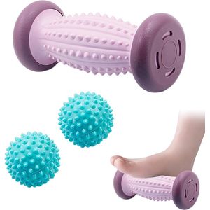 Voetmassageroller + 2 gelballen Voetmassager, voetmassageroller Voetroller voor plantaire fasciitis Verlicht pijn (paars)