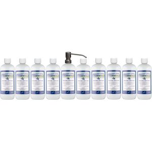 Handzeep Crème Eucalyptus 1 liter - set van 10 stuks - met gratis RVS zilverkleurige pomp - Voordeelverpakking