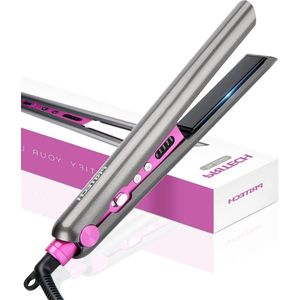 Stijltang voor krullen en gladmaken - Instelbare temperatuur 150-230 °C - Dubbele spanning - Automatische uitschakeling - Krulspelden - LCD-display - Grijs