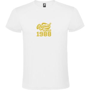Wit T-Shirt met “Original Sinds 1988 “ Afbeelding Goud Size XXXXXL