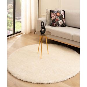 Rond hoogpolig vloerkleed velvet - Posh wit 160 cm rond