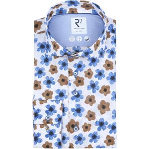 R2 Overhemd Bloemen Kobaltblauw - Maat 38 - Heren - Overhemden Casual