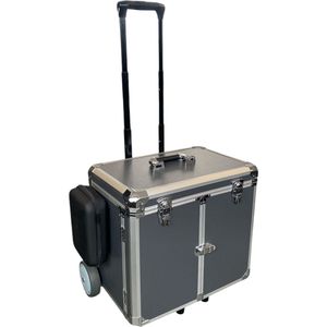 Pedicure koffer - Pedicure trolley - Deluxe - Medium Antraciet - Met stopcontact - Grote wielen - 2 Instrumenten cases