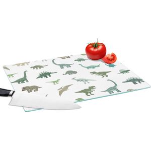 Glazen Snijplank - 39x28 - Dinosaurus - Groen - Jongens - Bruin - Kind - Patronen - Snijplanken Glas