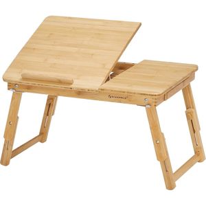 bamboe houten laptoptafel voor in bed, in hoogte verstelbaar en met uitklapbaar tafelblad, geschikt voor laptops tot en met 17-inch