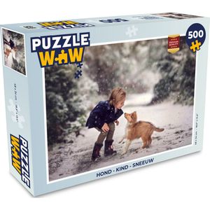 Puzzel Hond - Kind - Sneeuw - Legpuzzel - Puzzel 500 stukjes