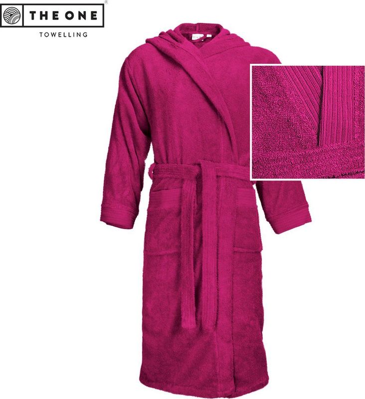 The One - Towelling Badjas - Magenta - Zachte Kamerjas met Capuchon - Vocht Absorberend - 100% Gekamd Badstofkatoen