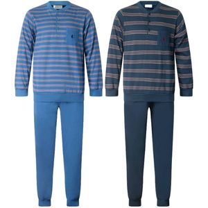 Gentlemen - aangeruwde heren pyjama's 114298 - double jersey - knoophals - blauw en donkerblauw - maat L