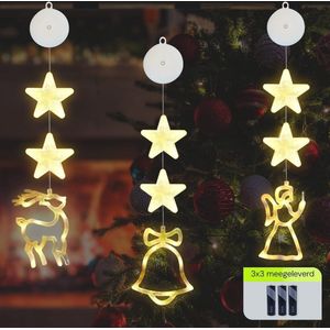 Kerstverlichting Raam Engel, Kerstbel, Rendier - 73-82cm - Inclusief Batterijen - Kerstversiering met Zuignap - Warm Wit