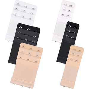 6 stuks - BH-verlengbandjes - Dames-bh-verlengers - BH verlenger - Bh verlengstukken - Verlenggespen - met 2 haken / 3 haken - drie rijen - comfortabele elastische bh-verlengband - zwart, wit, beige