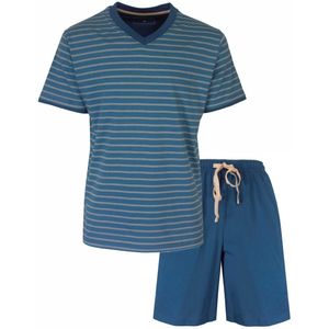 MEQ - Heren Shortama - Blauw - Gestreept Dessin - Korte Mouwen