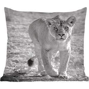 Sierkussens - Kussen - Starende leeuwin - zwart-wit - 45x45 cm - Kussen van katoen