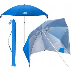 Strandparasol en Strandtent - Blauw - 190 cm - met Draagtas - SPF 40 - Verstelbaar en Kantelbaar - Zonbescherming - Zonwering - Parasol - Stokparasol - Tuinparasol - Tent - Strandtent - Windscherm - Zonnescherm