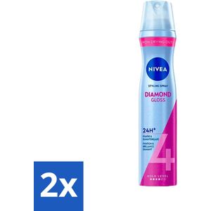 2 x NIVEA - Stylingspray - Diamantglans Verzorging - Sterkte 4 - 250 ml - Haarspray - Glans - Fixatie - Styling - Macadamia Olie