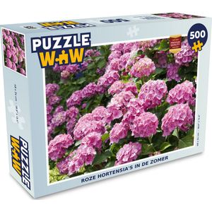 Puzzel roze hortensia's in de zomer - Legpuzzel - Puzzel 500 stukjes