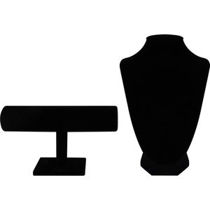 Belle Vous Zwart Velours Ketting Display Buste & T-Balk Sieraden Standaard (2Pak) – Houder Voor Armbanden, Horloges en Hangers – Sieraden Houder Mannequin Voor Chokers, hangers, kettingen en Kabels