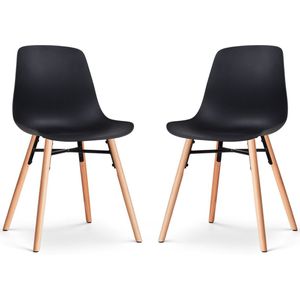 Nolon Nena-Pip Eetkamerstoelen Set van 2 Zwart - Kunststof Zitting - Houten Poten - Modern - Scandinavisch