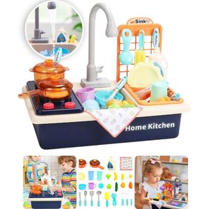 Keukenspeelset Koffer Blauw/ Met veel Accessoires - Simulator Kitchen - Kids Kitchen Set - Met functionele kraan en automatisch watertoevoersysteem - Keuken – Kinderkeuken - Keukenspullen - Speelgoedkeuken - Keukenset – Cadeau - Verjaardag