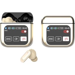 Otiume Draadloze Oordopjes - LCD Scherm Bluetooth Oortjes Wireless Earbuds Touchscreen Earphones - Goud