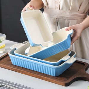 Series Bake.Bake, set van 4 Porseleinen bakvorm Taartpan Broodpan Bakkommen Braadpan Schotel Ovenpanplaat Soepplaat in 4 maten blauw