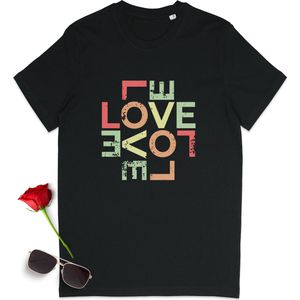 Love T Shirt - Vintage Love t-shirt - Love Tekst print opdruk - tShirt mannen - t Shirt vrouwen - Love Shirt Heren en Dames - Maten: S M L XL XXL XXXL - Shirt kleur: Zwart.