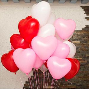 Ballonnen set hartjes | 18 stuks | Rood - wit - roze.