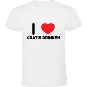 I Love Gratis Drinken Heren T-shirt | drank | feest | verjaardag | bier | wijn | alcohol | festival | zuipen | Wit