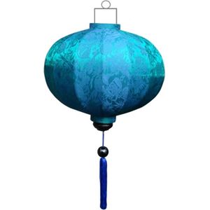 Turquoise zijden Chinese lampion lamp rond - G-TU-45-S