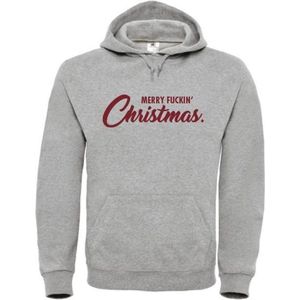 Foute kersttrui hoodie grijs XL - Merry fuckin' Christmas - rood - soBAD. | Kersttrui soBAD. | kerstsweaters volwassenen | kerst hoodie volwassenen | Kerst outfit | Foute kerst truien
