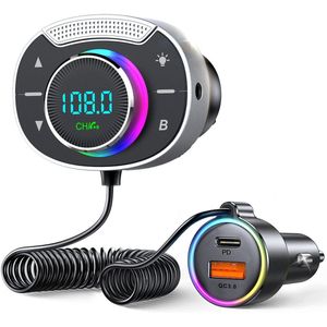 IBETTERTEC - Bluetooth 5.3 FM Zender voor Auto-PD 30W+QC3.0 Snelladen KFZ-Zender FM Transmitter-Sterkere Dubbele Microfoon & Bass-Boost-KF2 Bluetooth Handsfree met 8-Kleurige Achtergrondverlichting-Muziekspeler-U-Disk tot-Overgrote Microfoon-Aux Uitg
