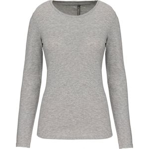 T-shirt Dames L Kariban Ronde hals Lange mouw Light grey heather 87% Katoen, 9% Viscose, 4% Elasthan