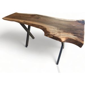 WODYGODY TW004 - Eettafel - Handgemaakt Walnoot - Rustiek Massief Hout - 170x55cm