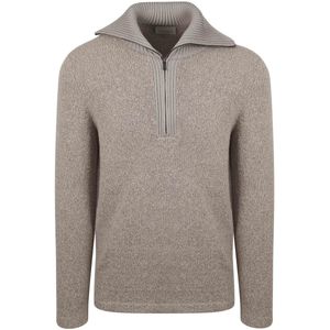 Suitable Deep Zip Pullover Boiled Wool Taupe - Maat S - Heren - Schipperstrui - Schipperstrui met rits - Volwassen mannen