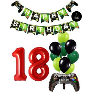 Cijfer Ballon 18 Game Videospel Verjaardag Thema - De Versiering voor de Gamers Birthday Party van Snoes