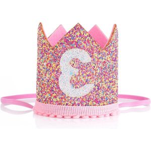 3 jaar verjaardag kroon voor baby meisje prinses - verstelbaar 3e verjaardag hoed voor kinderen - feestdecoratie