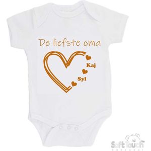 100% katoenen Romper ""De liefste oma met de namen van 2 kleinkinderen"" Unisex Katoen Wit/tan Maat 62/68