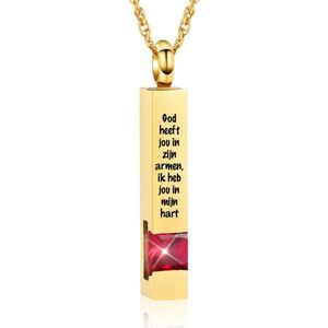 Luxe Ashanger | Met Ketting En Gravering | Ik Heb Jou In Mijn Hart | Assieraad | Goudkleurig Met Rode Steen | As Ketting | Gedenksieraad | Urn | Incl. As vuller